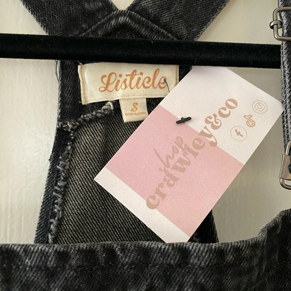 Listicle NWT Black Denim Midi Overall Bib Dress Size S Small - Picture 8 of 11